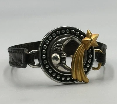 Vintage Brighton Moon Shooting Star Bracelet Brown Leather Band Toggle Clasp - Image 1 of 4