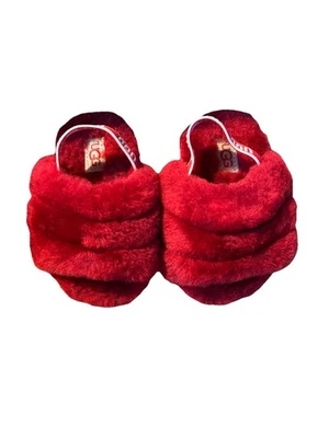 UGG Fluff Yeah Sandalia Deslizante Roja 4/5 Infantil Bebé Zapatilla Piel Eslinga Foto 1 de 4