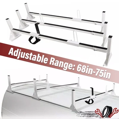 Fullsize Van 3 Bars Ladder Roof Rack For Chevy Express Ford E-150 E-250 1996-On Foto 1 de 4