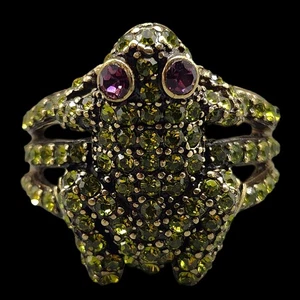 Heidi Daus Frog Ring Green Pink Rhinestone Cluster Pave Brass Women's Sz 11.75 - Picture 1 of 8