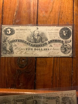 1861 $5 Five Dollar Confederate States of America Note Richmond - Image 1 of 4