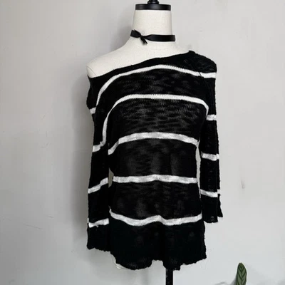 Suéter Y2K Negro Blanco Rayas Escena Envejecida Transparente Gótico Emo Grunge Indie L Foto 1 de 4