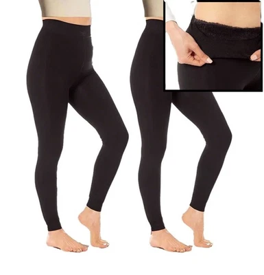 2x Leggings de terciopelo forrados de lana para mujer diseño cintura alta súper cálidos térmicos. Foto 1 de 4