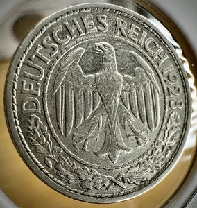 1928 Weimar Rep. Germany, 50 Pfennig, Better Details, Bright Original Luster. - Picture 1 of 2