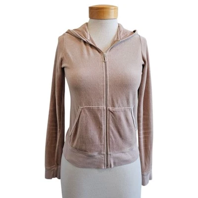 Винтажный Y2K 90-х Juicy Couture желтовато-коричневый бархат бархат комбинезон толстовка с капюшоном свитер только S - Изображение 1 из 4