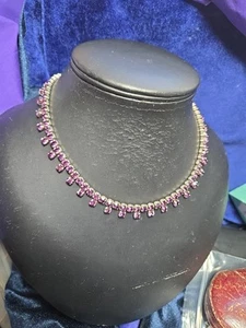 Art Deco Sterling Silver Purple Crystal Necklace Prom/Wedding Very Sparkly - Picture 1 of 14