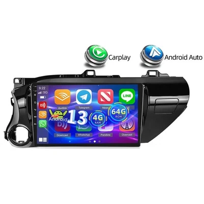 4+64G Carplay Car Stereo Radio Android 13 For Toyota Hilux 2016-2018 GPS BT Wifi - Image 1 of 4