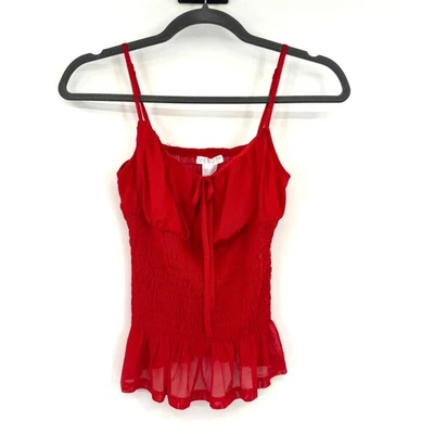NUEVO SIN ETIQUETAS Venus Para Mujer XS Rojo Volantes Pajarita Sin Mangas Calado Peplum Cami Top Foto 1 de 4