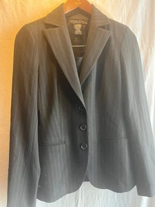 Laundry by Shelli Segal Skirt Suit Black  Pinstripe Size 6 Lined Satin Trim Mini - Picture 1 of 10