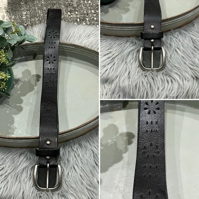 Cinturón de cuero de vaca genuino perforado floral negro GAP para mujer aproximadamente 39” hecho en EE. UU. Foto 1 de 4