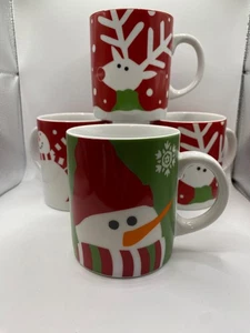 Set of 4 Crate and Barrel Ceramic Snowman Christmas Mugs New Condition - Picture 1 of 3