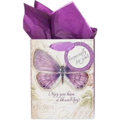 Gift Bag with Tissue Paper and Card Purple Butterfly Design Blessed Day Numbers - Image 1 of 4