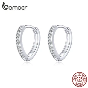 BAMOER Women Earrings Heart ear clip S925 Sterling silver Pav¡§| CZ Jewelry - Picture 1 of 10