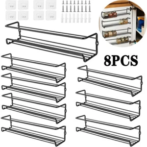 8 Packs Kitchen Spice Rack Organizer Storage Shelf Cabinet Jar Holder Wall Mount - Picture 1 of 13