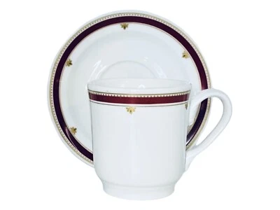Homer Laughlin PRÍSTINO Blanco Granate 22 Kt Juego de Taza y Platillo Oro NUEVO Foto 1 de 4