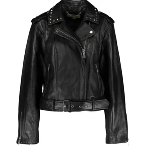 MICHAEL MICHAEL KORS Studded-Collar Leather Moto Jacket - Black - XL - Picture 1 of 12