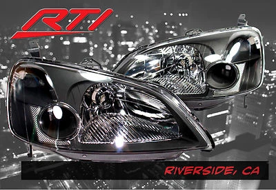 PARA: 01-03 Honda Civic 2 puertas ES EM JDM faros negros con reflector transparente EX DX Foto 1 de 2