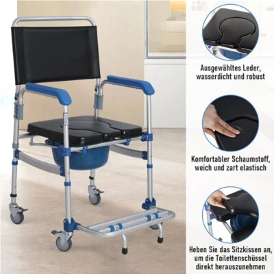Duschstuhl Toilettenrollstuhl Nachtstuhl Rollstuhl Toilettenstuhl WC Max 150kg - Bild 1 von 4