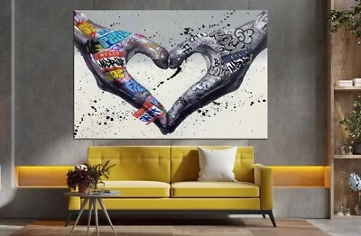 Бэнкси сердце холст, пара сердце руки, граффити Бэнкси настенный декор, поп-арт - Изображение 1 из 4