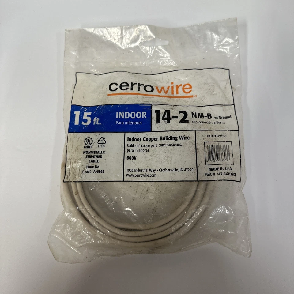 15 Ft. Cerrowire 14-2 Copper Building Indoor Wire 600v Nm-b W/ground