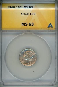 1940 Mercury Dime 10c ANACS MS 63 - Picture 1 of 4