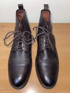 Warfield & Grand Men Cap-Toe Brown Pebbled Leather Ankle Boot Sz 9 Light Worn - Picture 1 of 12