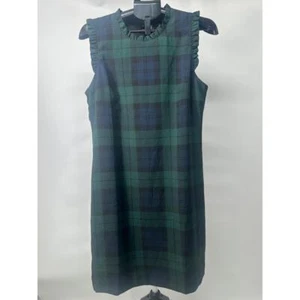 Neu mit Etikett J. Crew Black Watch kariertes Anzugkleid mit Rüschenausschnitt Urlaubskleid Größe 14 - Bild 1 von 7