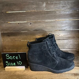 Mujer Sorel Toronto Negro Cuero Informal Con Cordones Cuña Botines Talla 10 M - Imagen 1 de 6