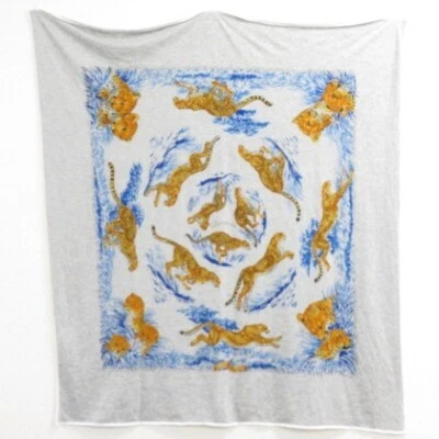 HERMES Logo Leopard Carre Scarf Shawl Stole " Guepardo " 100% Cotton Gray 77542 - Image 1 of 4