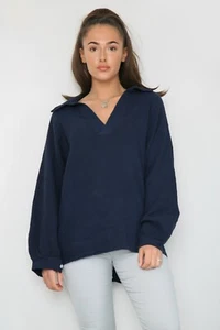 Tunica nuovo top estivo donna italiano lagenlook comodo casual in cotone collo a V collo a V - Foto 1 di 31