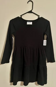 NWT Old Navy Girls (8) Black Long Sleeve Ribbed Tiered Pockets Casual Midi Dress - Picture 1 of 19