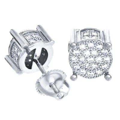 Brincos masculinos folheados a prata gelada micro pavê 6 mm 3D redondo parafuso traseiro - Imagem 1 de 4