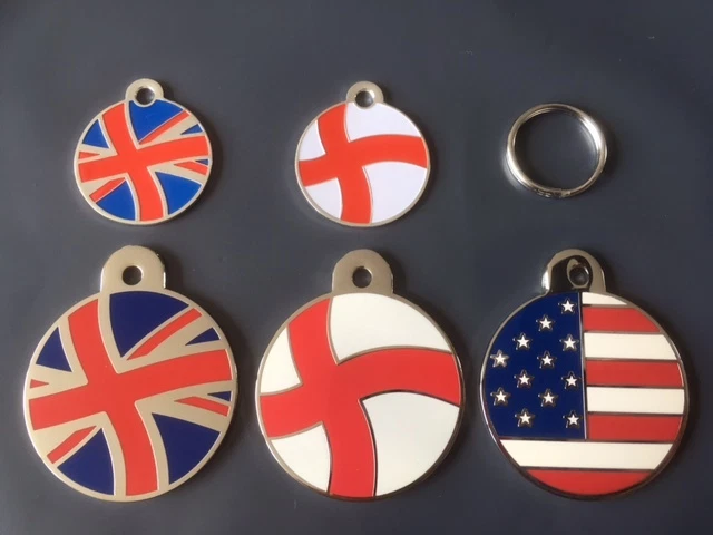 Engraved Cat / Dog / Pet ID tag Patriot Flags - England, Union Jack, America etc