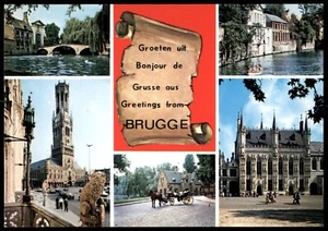 Multiview Greetings From Brugge Belgium Architecture Tourism Nels UNP Postcard - Picture 1 of 2