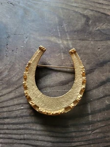 Vintage Signed Coro Gold Tone Textured Horseshoe Brooch Pin HTF Horse Lover - Picture 1 of 7