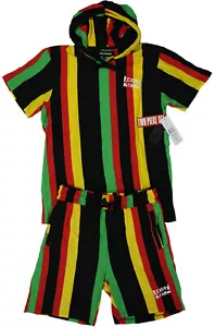 REASON BRAND Rasta Stripe Hoodie Tee & Shorts Set- S- NEW- matched shirt/shorts - Picture 1 of 5