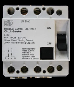 MK 60 AMP 30mA DOUBLE POLE RCCB RCD LN 5760 - Picture 1 of 6
