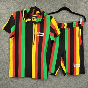 Reason Brand Shorts Hoodie Set Mens Small Short Sleeve Pockets Multicolor Rasta - Picture 1 of 17