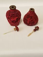 ANTIQUE QING Cinnabar snuff Bottles (tested as authentic Cinnabar) with spoons