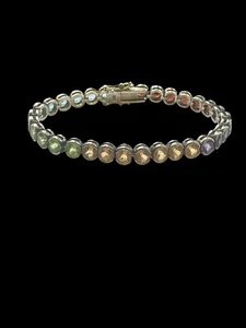 925 Sterling Silber buntes quadratisches Edelstein Tennis Armband 7 1/4" 24g - Bild 1 von 6