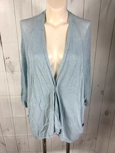 Travelers Chico's blau metallic offen Strick Dolman 3/4 Ärmel Cardigan Pullover - 3 - Bild 1 von 9
