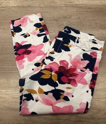 Pantalones de tiro alto Pixie azul marino antiguos blancos/azul marino/rosa florales bolsillos ajustados para mujer 14 Foto 1 de 2