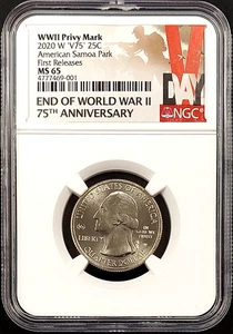 2020 W American Samoa Park Quarter, WWII, V75 Privy, First Releases, MS 65 NGC! - Picture 1 of 4