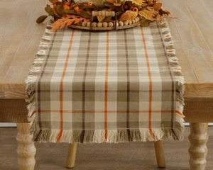 Herbst Tischläufer 72 Zoll Neutral Karo Erntedank Dekor Orange Hellbraun Creme - Bild 1 von 3
