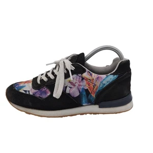 Inkkas Shoes Womens Size 7 Black Suede Floral Print Lace Up Running Sneakers - Picture 1 of 12