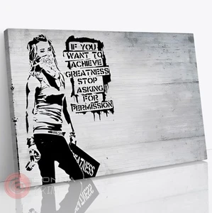BANKSY STYLE GREATNESS GRAFFITI STREET WALL ART CANVAS PICTURE FRAMED PRINT - Picture 1 of 6