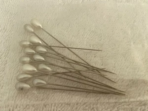 13 Vintage Tear Drop Pearl Head Straight Pins Dressmaker Sewing Pins 2" - Picture 1 of 3