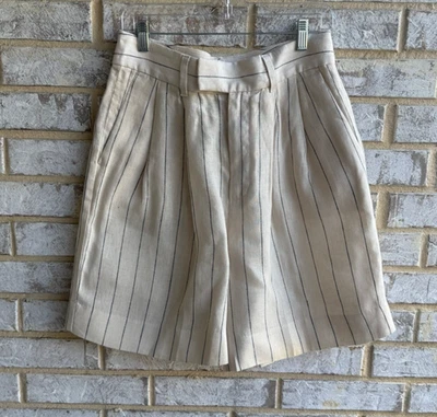 Bermudas para mujer Banana Republic 100 % lino a rayas cintura alta talla 6 Foto 1 de 4