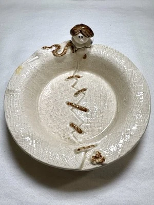 Cenicero de cerámica vintage Fitz & Floyd maldecido plato baratija niño puntada cremallera LEER Foto 1 de 4