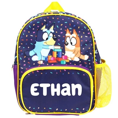 Lila Bluey personalisierter Kinder Rucksack, Kleinkinder Kinderzimmer Tasche Netz Flaschentasche
